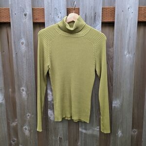 100% Silk Ribbed Chartreuse Turtleneck by Caslon